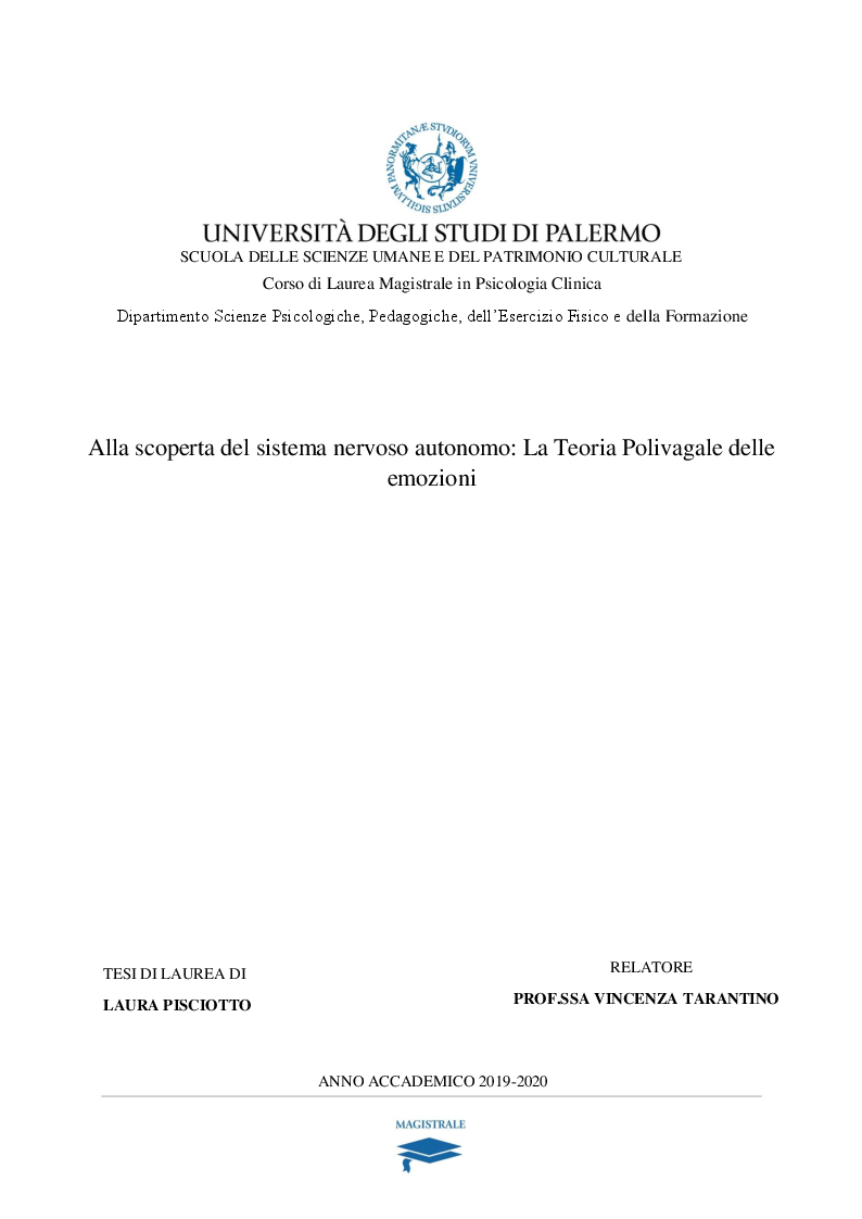 Anteprima della tesi: Alla scoperta del sistema nervoso autonomo: La Teoria Polivagale delle emozioni, Pagina 1