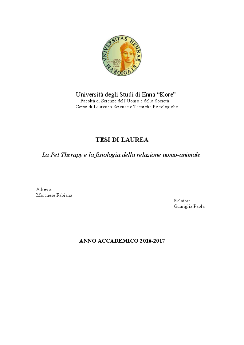 Anteprima della tesi: La Pet Therapy e la fisiologia della relazione uomo-animale, Pagina 1