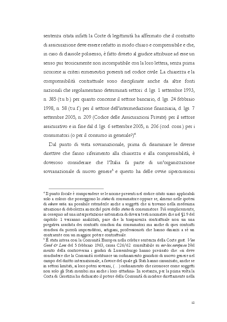 Anteprima della tesi: Chiarezza e comprensibilità delle clausole contrattuali: trasparenza e funzione normativa dei principi, Pagina 9