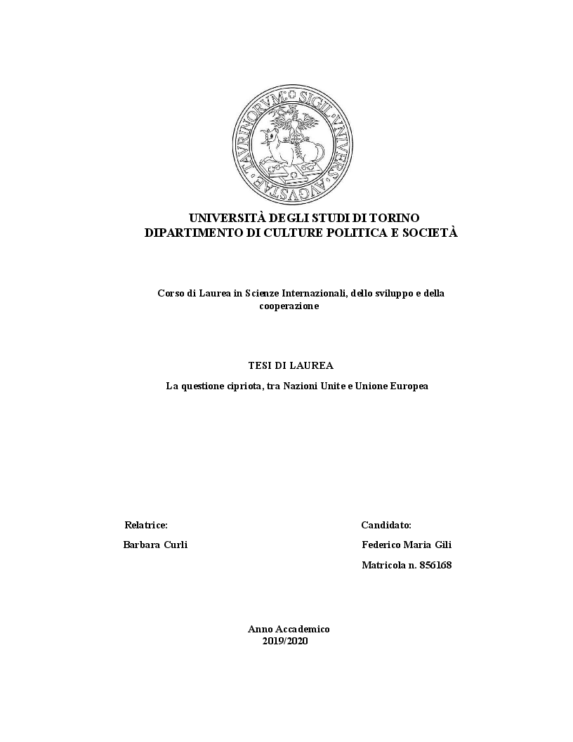 Anteprima della tesi: La questione cipriota, tra Nazioni Unite e Unione Europea, Pagina 1