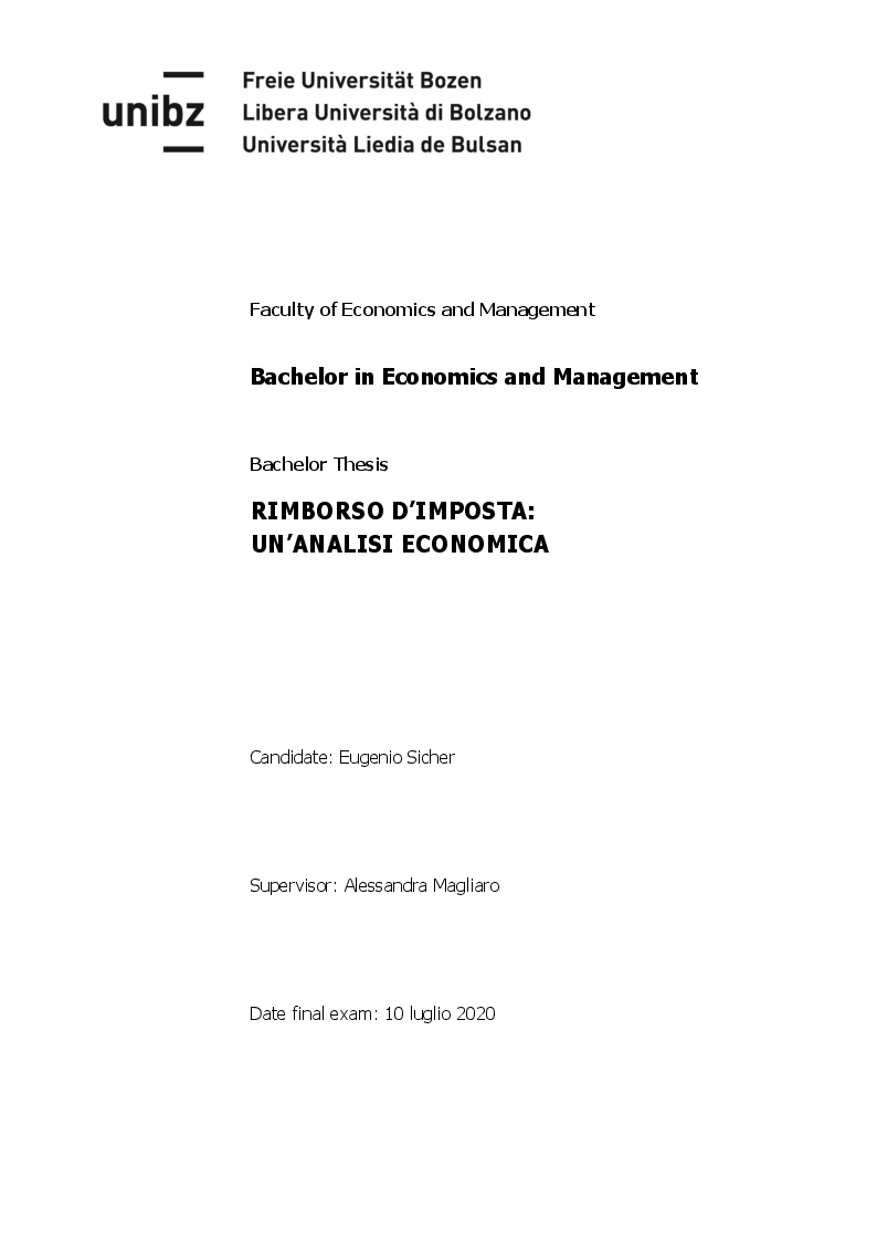 Anteprima della tesi: Rimborso d'imposta: un'analisi economica, Pagina 1