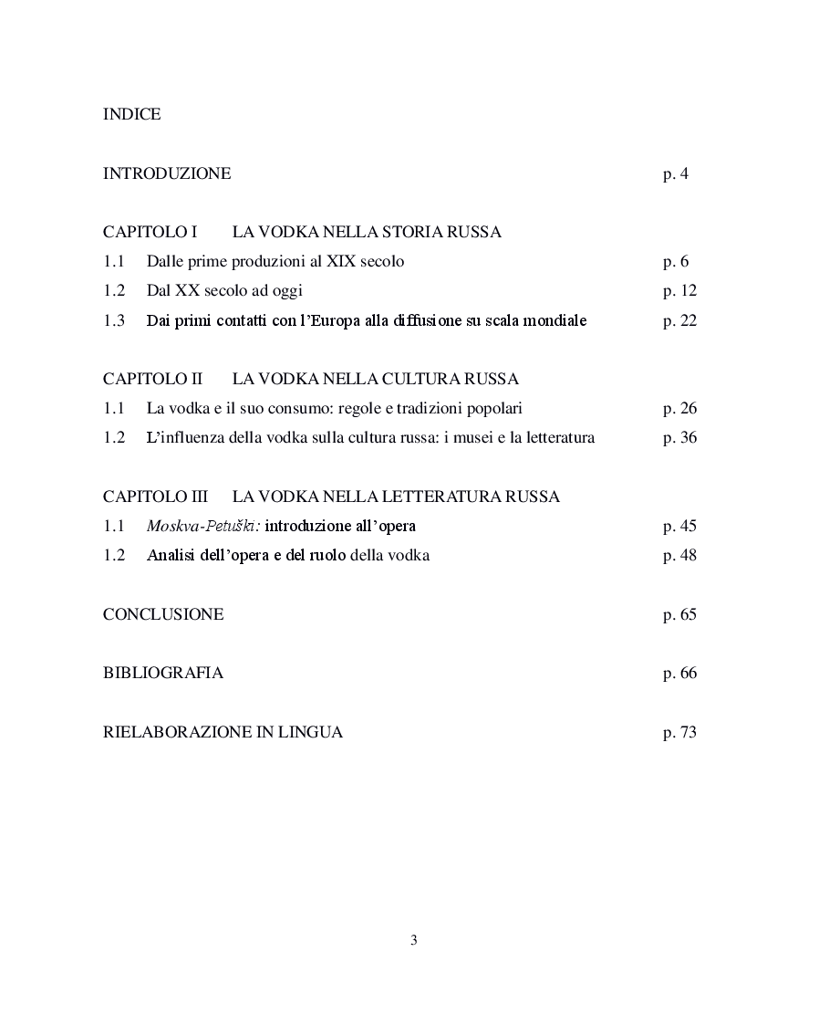 Indice della tesi: La vodka russa tra storia e narrazione, Pagina 1
