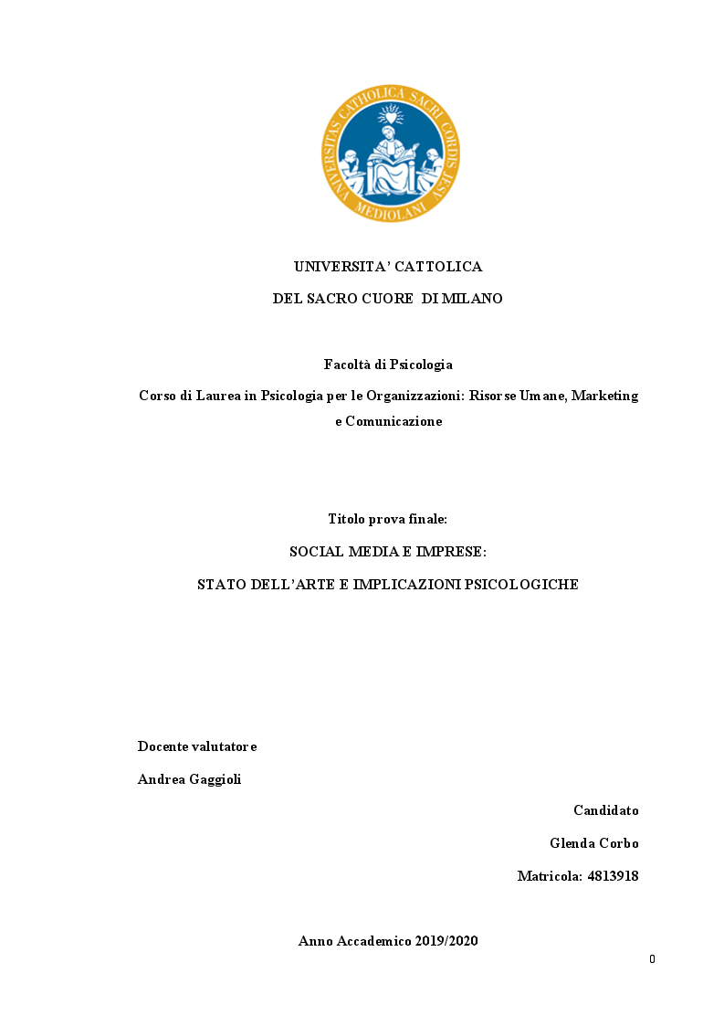 Anteprima della tesi: Social Media e imprese: stato dell'arte e implicazioni psicologiche, Pagina 1