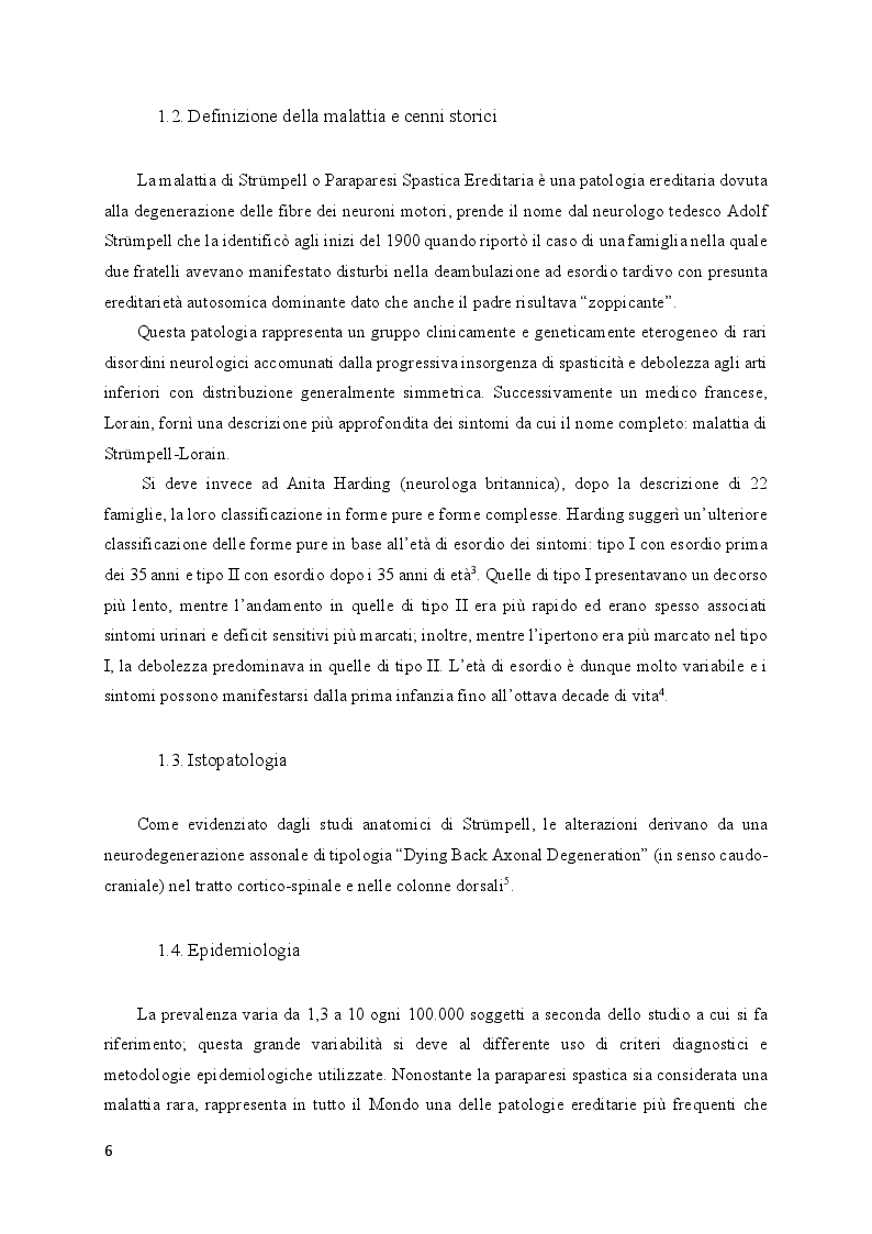 Anteprima della tesi: Malattia di Strümpell-Lorain: Fisiopatologia della spasticità ed adattamento dell'attività motoria sulla base dei principali sintomi clinici, Pagina 3