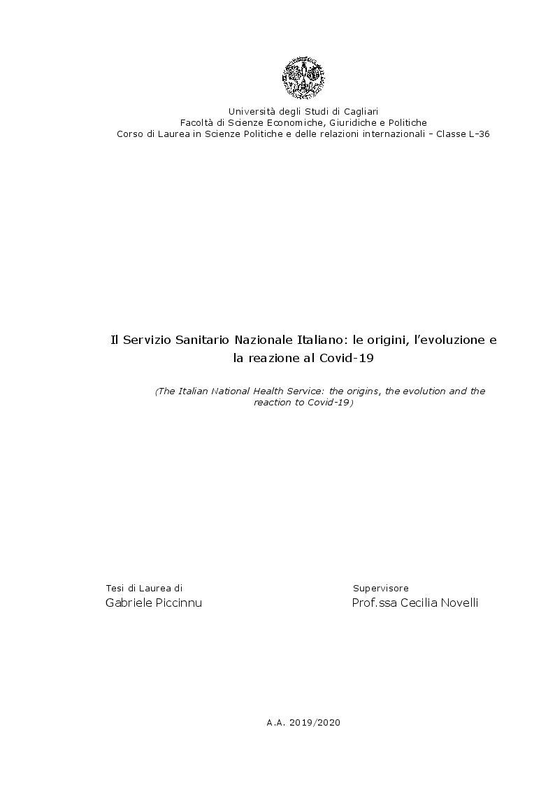 Anteprima della tesi: Il Servizio Sanitario Nazionale Italiano: le origini, l'evoluzione e la reazione al Covid-19, Pagina 1