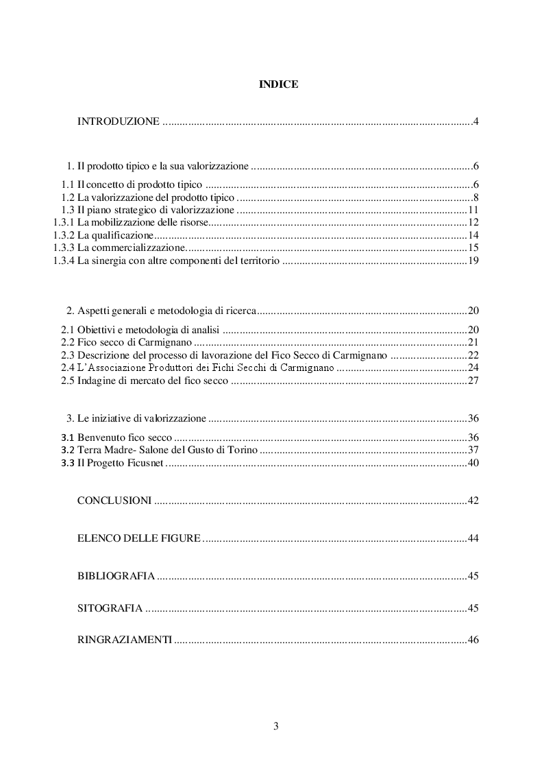 Indice della tesi: Strategie e strumenti per la valorizzazione dei prodotti tradizionali: il caso del Fico Secco di Carmignano, Pagina 1