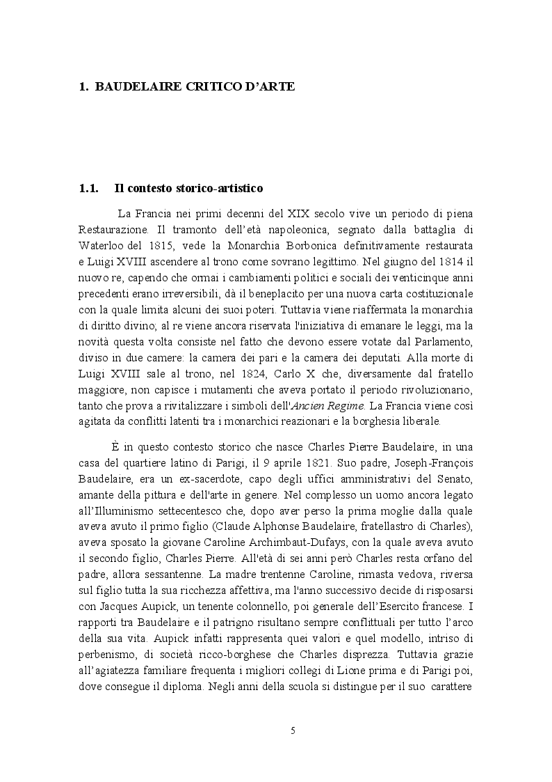 Anteprima della tesi: ''Le Peintre de la vie moderne'': la prosa d'arte di Charles Baudelaire, Pagina 3
