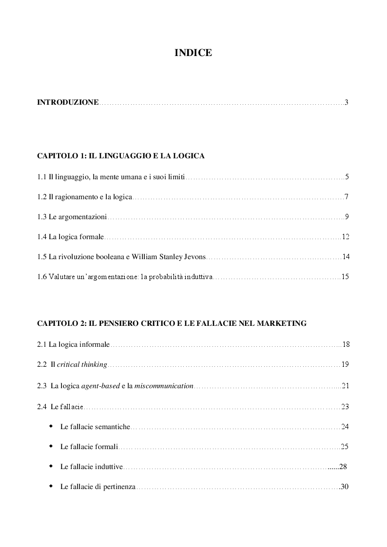 Indice della tesi: Logica e Persuasione: la Comunicazione nel Marketing e nella Pubblicità, Pagina 1