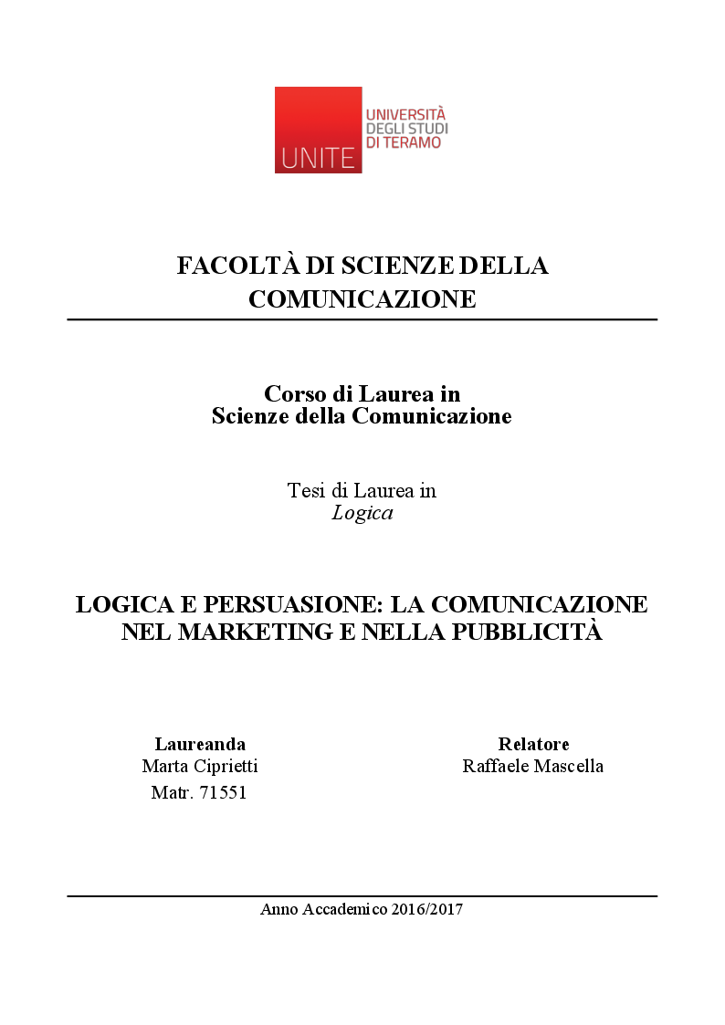 Anteprima della tesi: Logica e Persuasione: la Comunicazione nel Marketing e nella Pubblicità, Pagina 1