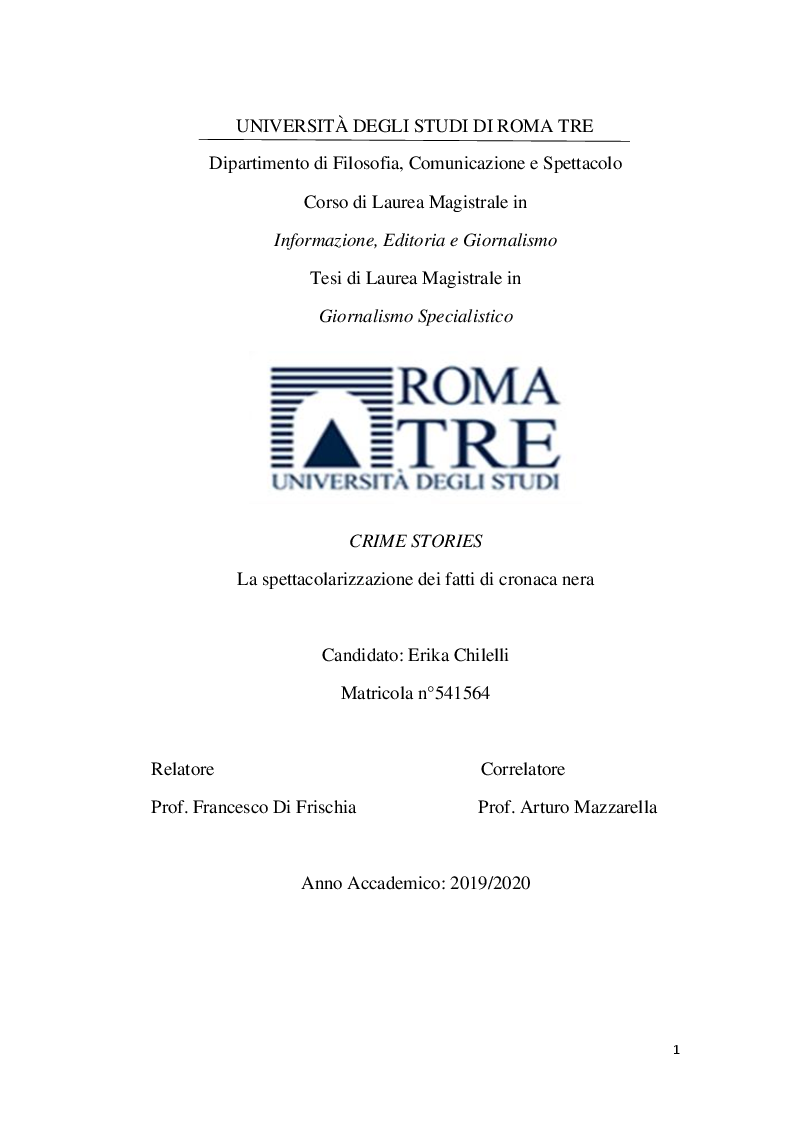 Anteprima della tesi: Crime Stories: la spettacolarizzazione dei fatti di cronaca nera, Pagina 1