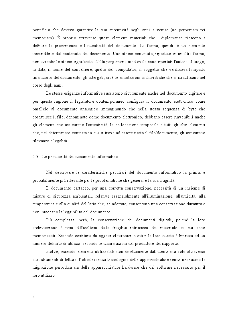 Anteprima della tesi: L'importanza della metadatazione del documento amministrativo informatico nel contesto di una corretta gestione documentale, Pagina 4