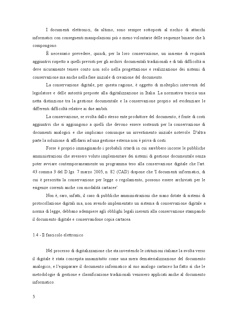 Anteprima della tesi: L'importanza della metadatazione del documento amministrativo informatico nel contesto di una corretta gestione documentale, Pagina 5