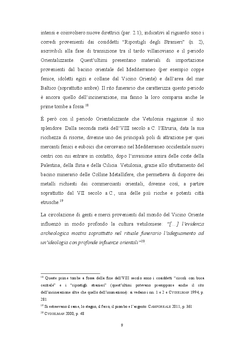 Anteprima della tesi: Le oreficerie di Vetulonia tra il tardo villanoviano e il periodo Orientalizzante, Pagina 10