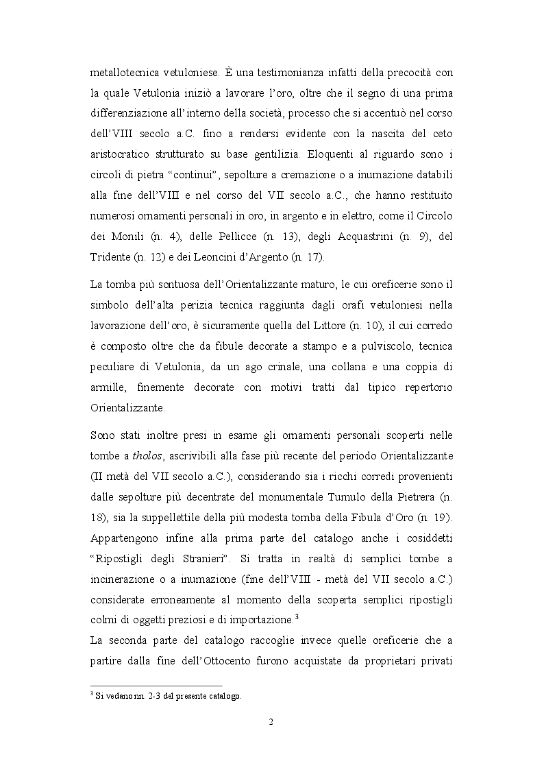 Anteprima della tesi: Le oreficerie di Vetulonia tra il tardo villanoviano e il periodo Orientalizzante, Pagina 3