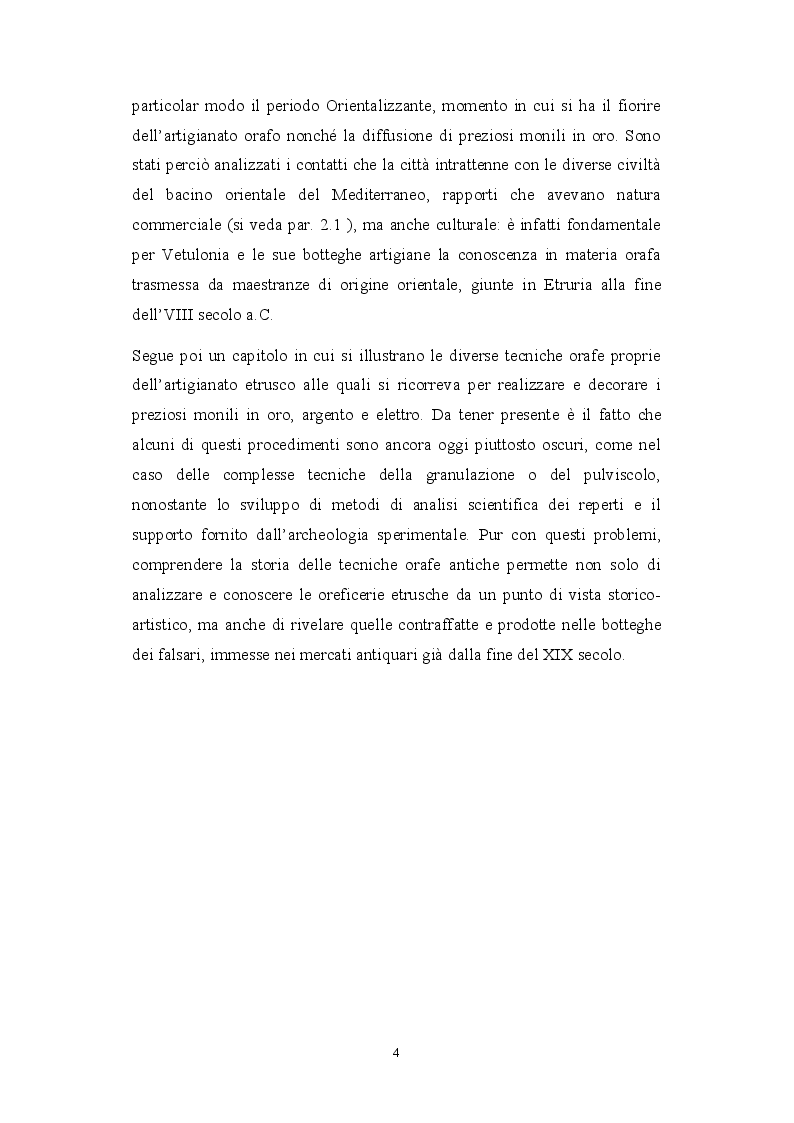 Anteprima della tesi: Le oreficerie di Vetulonia tra il tardo villanoviano e il periodo Orientalizzante, Pagina 5