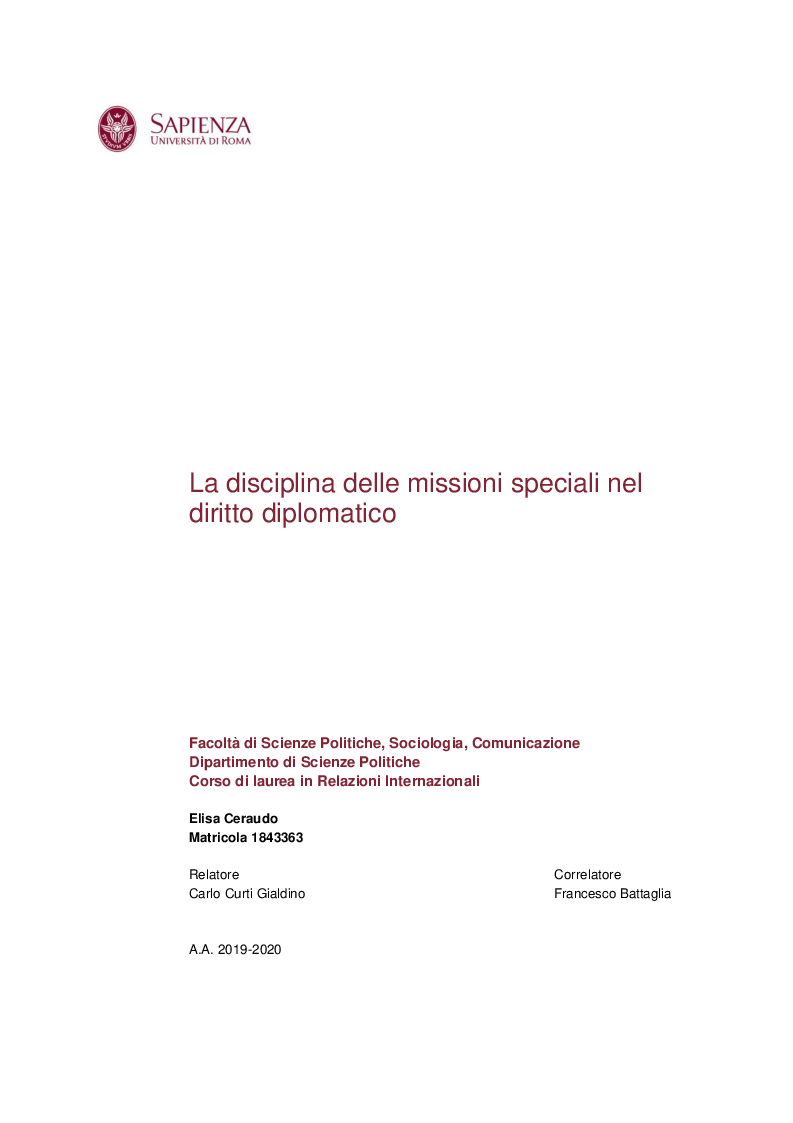 Anteprima della tesi: La disciplina delle missioni speciali, Pagina 1