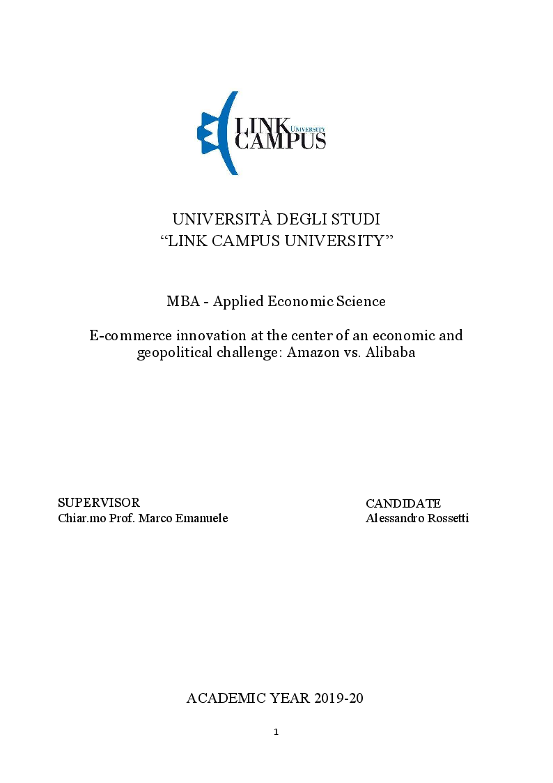 Anteprima della tesi: E-commerce innovation at the center of an economic and geopolitical challenge: Amazon vs. Alibaba, Pagina 1