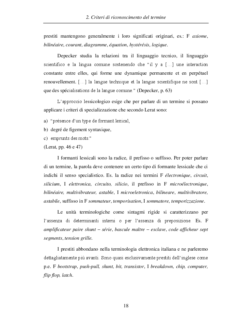 Estratto dalla tesi: Terminologia elettronica in francese e italiano