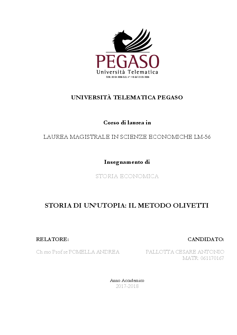 Anteprima della tesi: Storia di un’utopia: il metodo Olivetti, Pagina 1