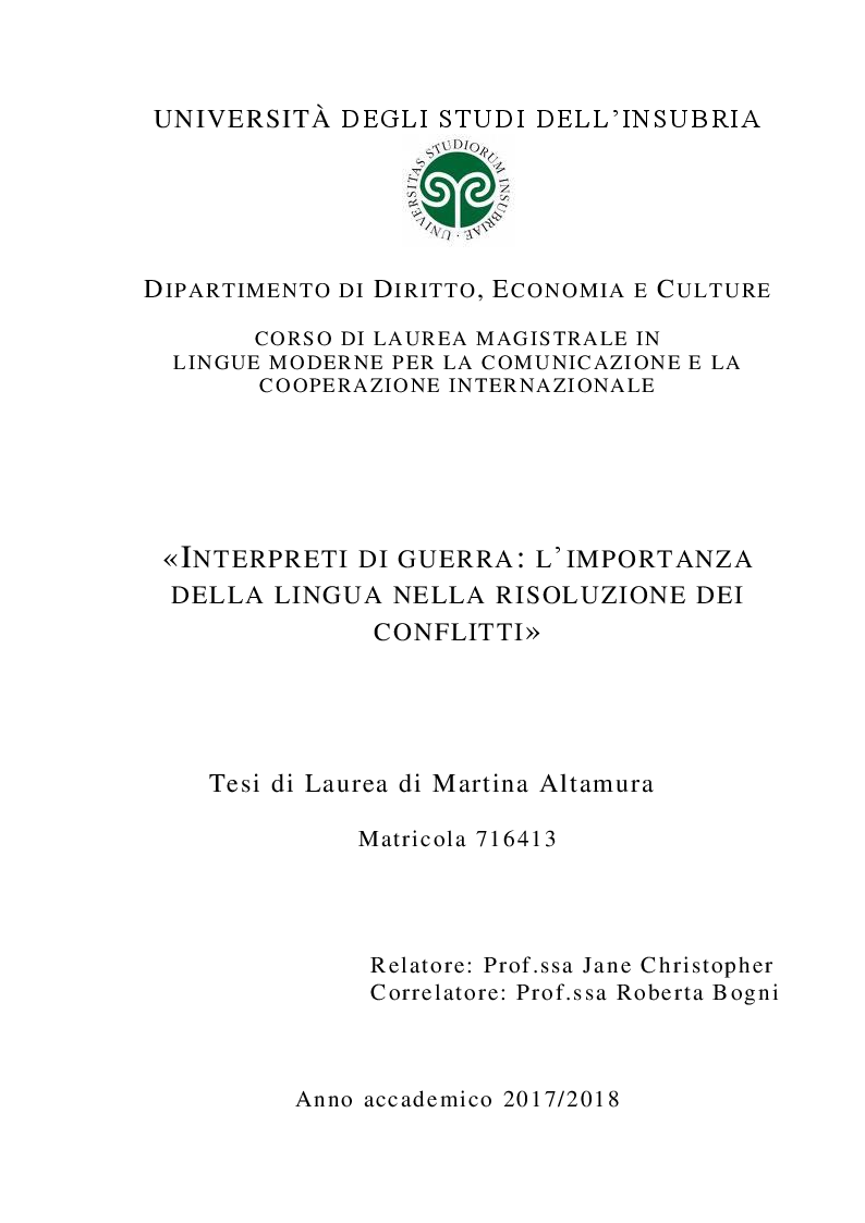 Anteprima della tesi: Interpreti di Guerra: L'importanza della lingua nella risoluzione dei conflitti, Pagina 1