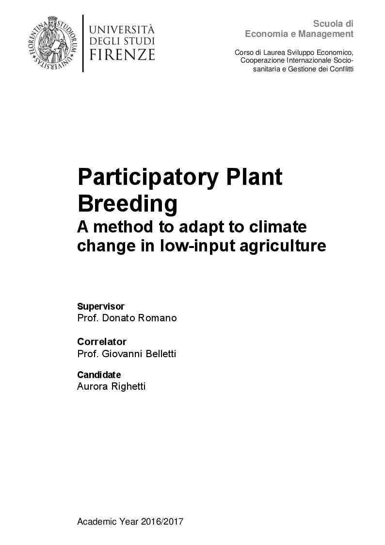 Anteprima della tesi: Participatory Plant Breeding. A method to adapt to climate change in low-input agriculture, Pagina 1