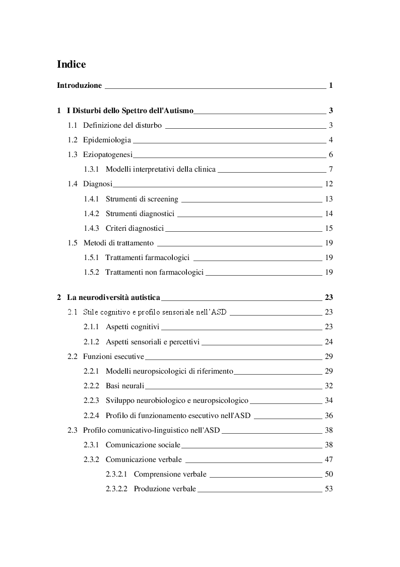 Indice della tesi: Auditory-Motor Mapping Training: Esperienza clinica su un gruppo di soggetti con Disturbo dello Spettro dell'Autismo, Pagina 1