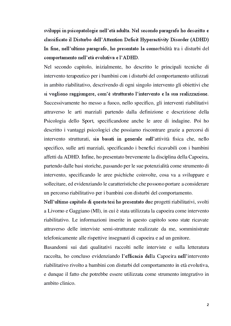 Anteprima della tesi: Interventi riabilitativi sui disturbi del comportamento attraverso le arti marziali: la capoeria una possibile risorsa, Pagina 3