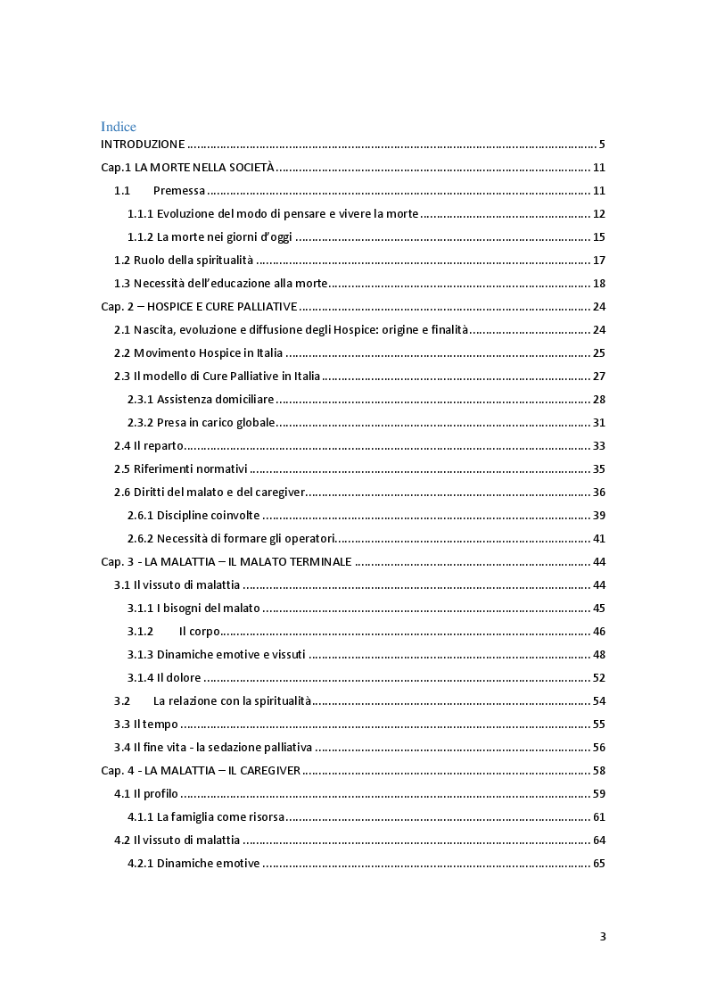 Indice della tesi: L'Educatore Professionale in ospedale: accompagnamento alla morte del caregiver nel servizio di cure palliative domiciliari, Pagina 1