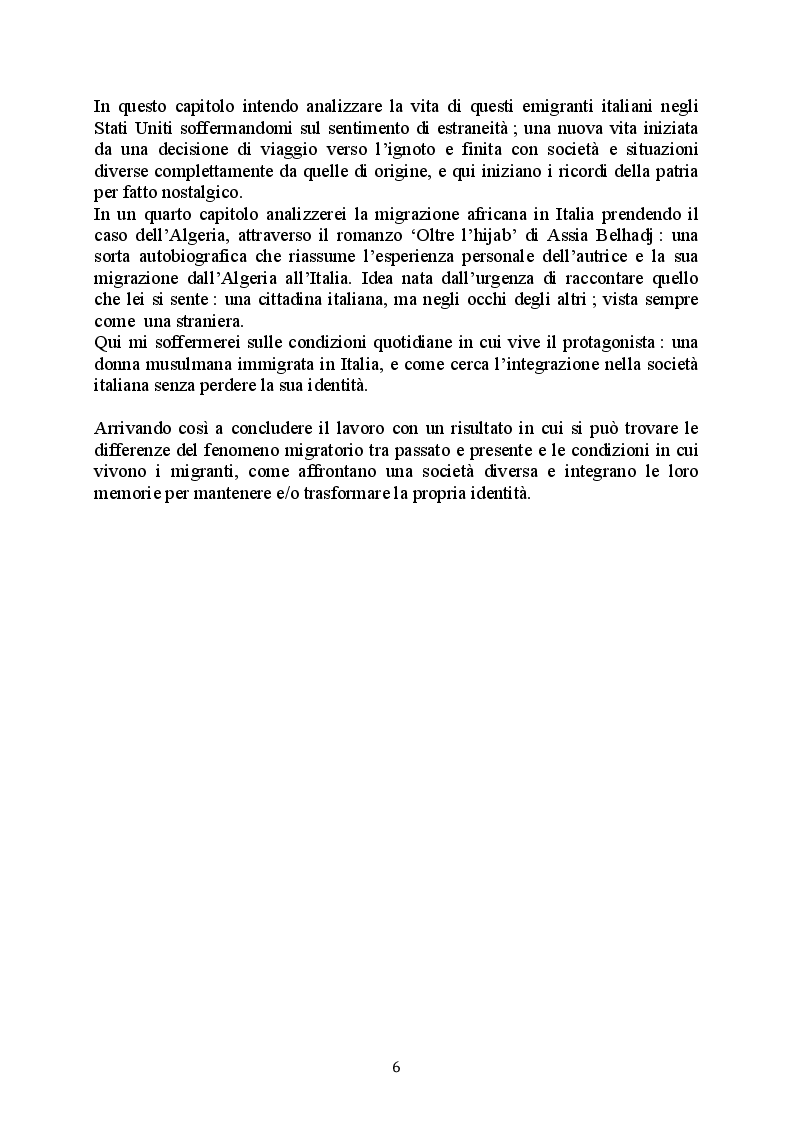Anteprima della tesi: Memoria e migrazione: «L'Italia tra passato e presente» Ricerca su Vita di Milania Mazzucco e Oltre l'hijab di Assia Belhadj, Pagina 3