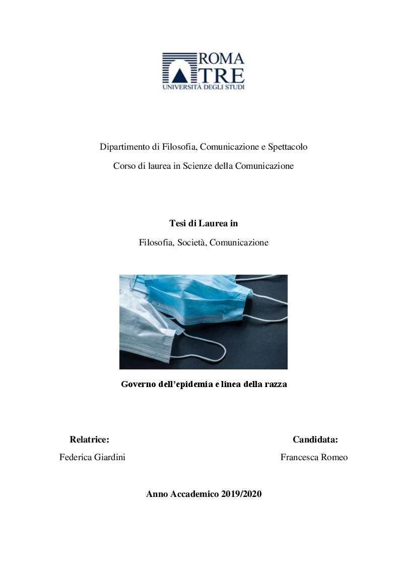 Anteprima della tesi: Governo dell'epidemia e linea della razza, Pagina 1