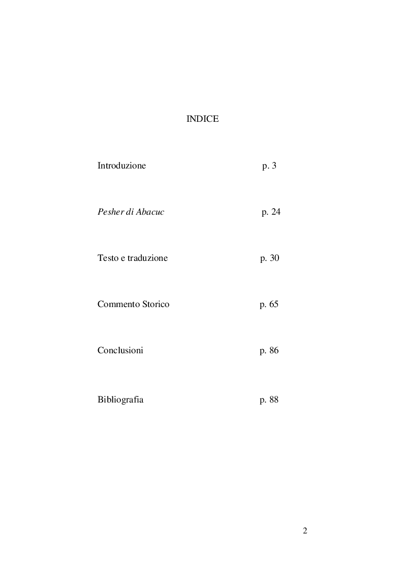Indice della tesi: Il Pesher di Abacuc, Pagina 1