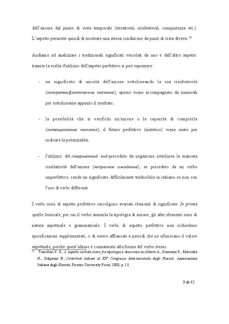 Anteprima della tesi: Analisi dei riflessi dell’aspetto del verbo russo nelle strategie traduttive in Nevskij Prospekt di Nikolaj Gogol', Pagina 5