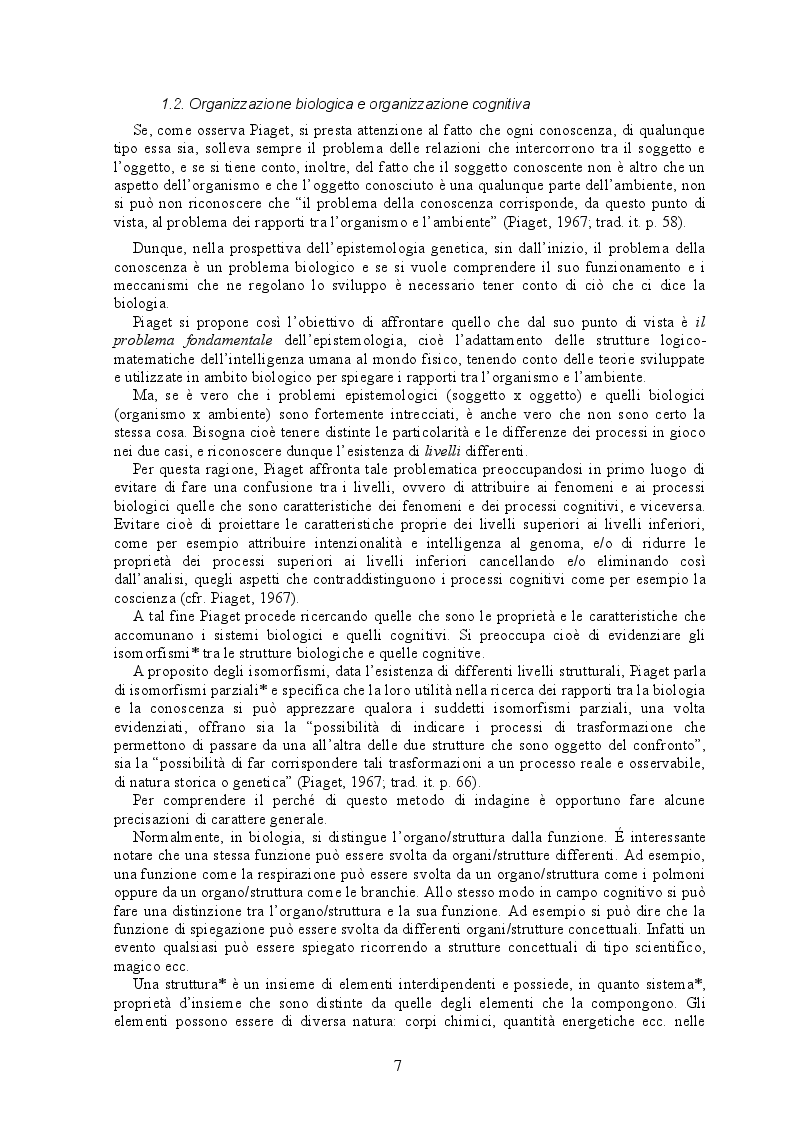 Anteprima della tesi: Adattamento bilogico e adattamento cognitivo nella teoria di Jean Piaget, Pagina 4