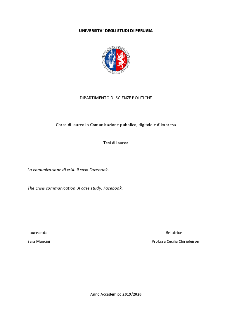 Anteprima della tesi: La comunicazione di crisi. Il caso Facebook, Pagina 1