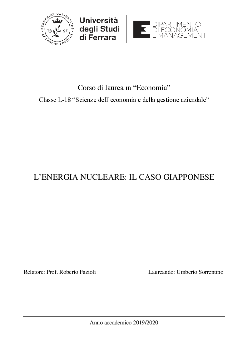 Anteprima della tesi: Energia Nucleare: il caso giapponese, Pagina 1