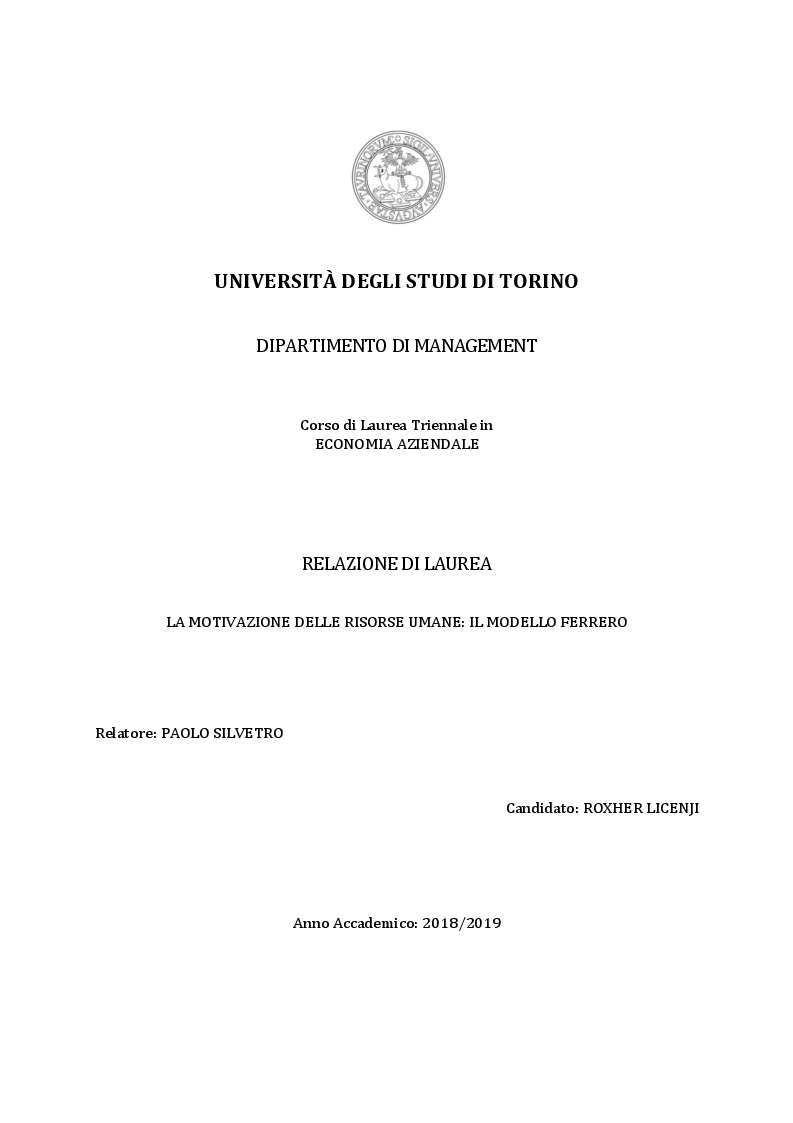 Anteprima della tesi: La motivazione delle risorse umane: Il modello Ferrero, Pagina 1