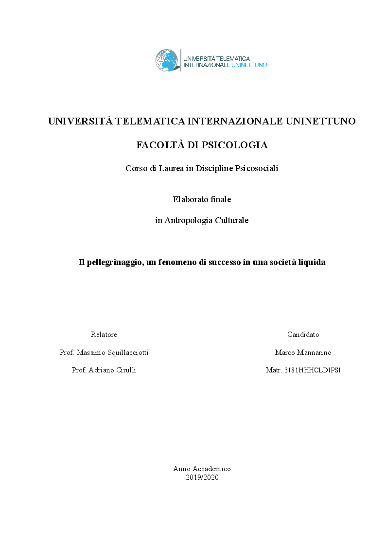 Anteprima della tesi: Il pellegrinaggio, un fenomeno di successo in una società liquida, Pagina 1
