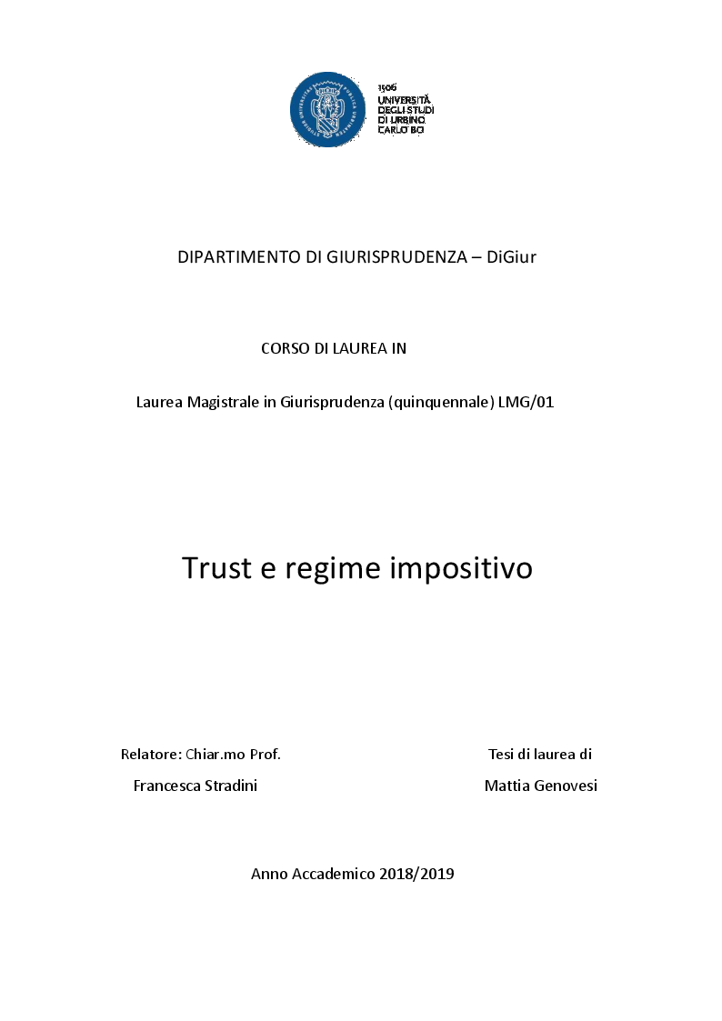 Anteprima della tesi: Trust e regime impositivo, Pagina 1