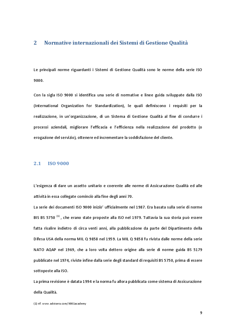 Anteprima della tesi: Assicurazione della Qualità di Prodotto nell'ambito dei Sistemi di Gestione secondo i requisiti della norma UNI-EN-ISO 9001 e delle pubblicazioni NATO AQAP 2110 in un'azienda operante nel settore Difesa & Spazio, Pagina 5
