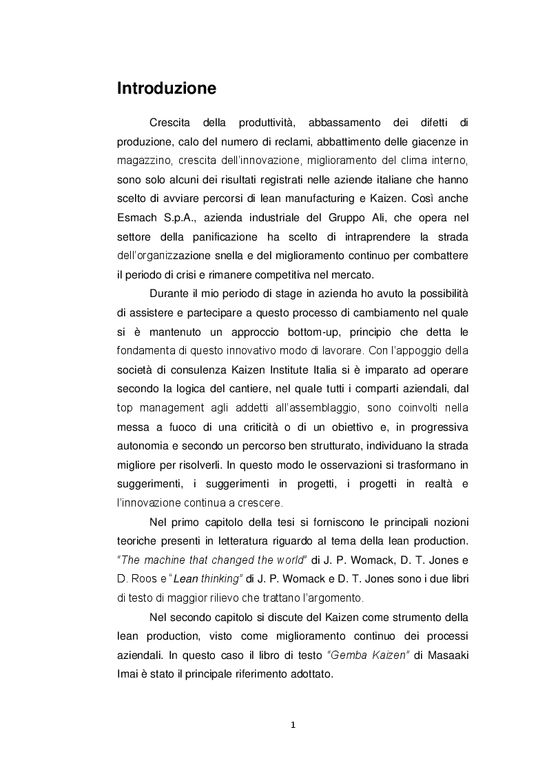 Anteprima della tesi: Il miglioramento continuo come segreto del successo aziendale: Esmach S.p.A. e la filosofia Kaizen, Pagina 3