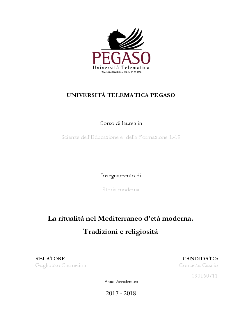 Anteprima della tesi: La ritualità nel Mediterraneo d’età moderna. Tradizioni e religiosità, Pagina 1