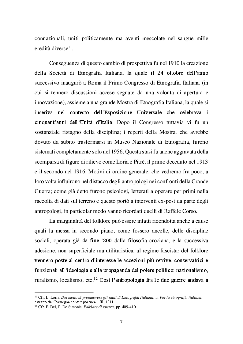 Anteprima della tesi: Il folklore e la Grande Guerra: canti, credenze e pratiche simboliche dei soldati italiani, Pagina 7