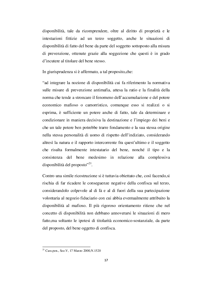 Anteprima della tesi: La confisca di prevenzione a carico di beni formalmente intestati a persona diversa dal proposto, Pagina 6
