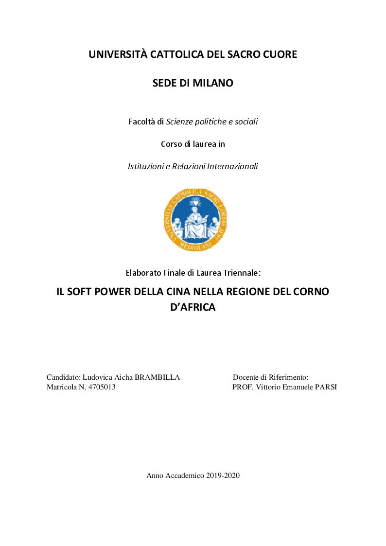 Anteprima della tesi: Il Soft Power della Cina nella Regione del Corno d'Africa, Pagina 1