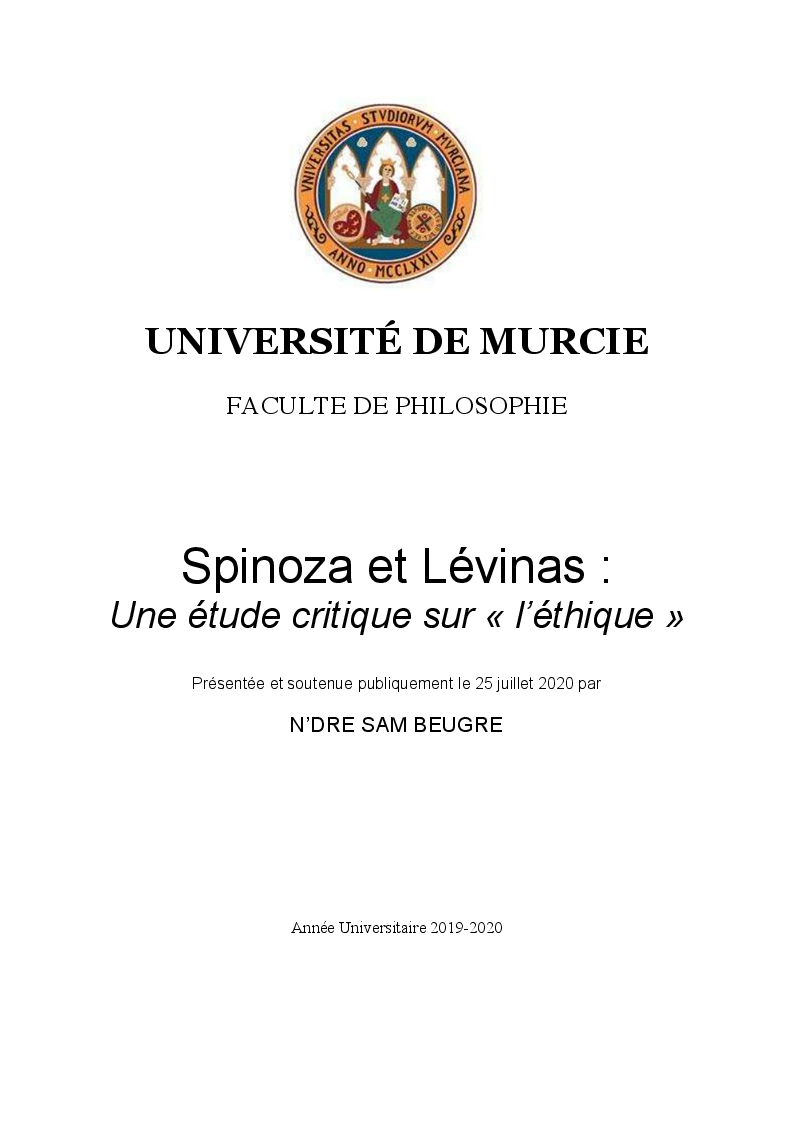 Anteprima della tesi: Spinoza et Lévinas : Une étude critique sur « l’éthique », Pagina 1