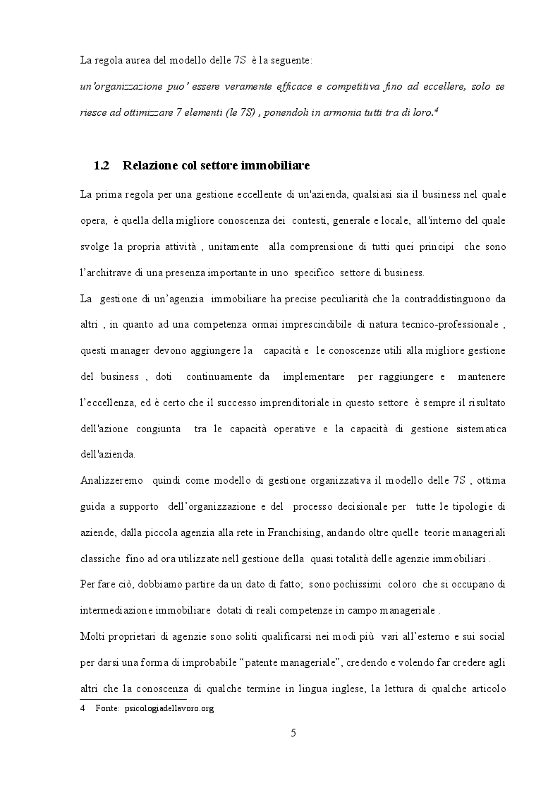 Anteprima della tesi: La Gestione eccellente delle Imprese d’Intermediazione Immobiliare - Applicazione integrata del modello delle 7S e della Balanced Scorecard, Pagina 9