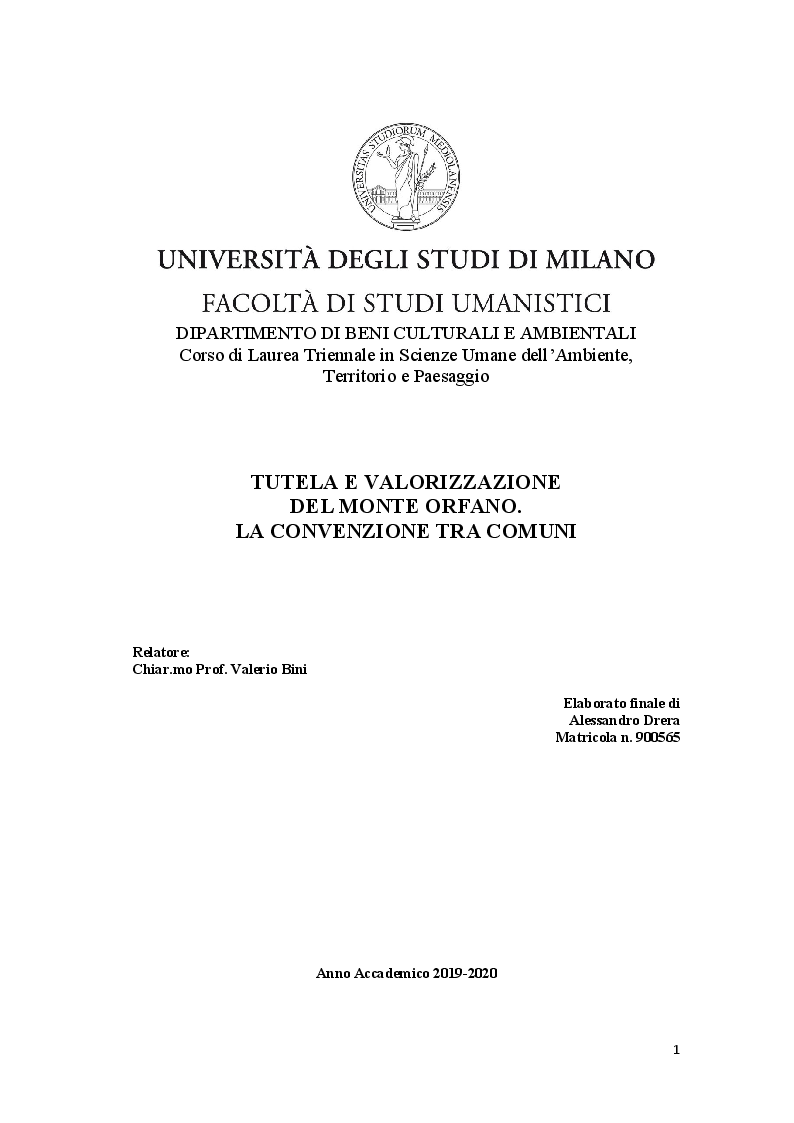Anteprima della tesi: Tutela e valorizzazione del Monte Orfano. La Convenzione tra Comuni, Pagina 1