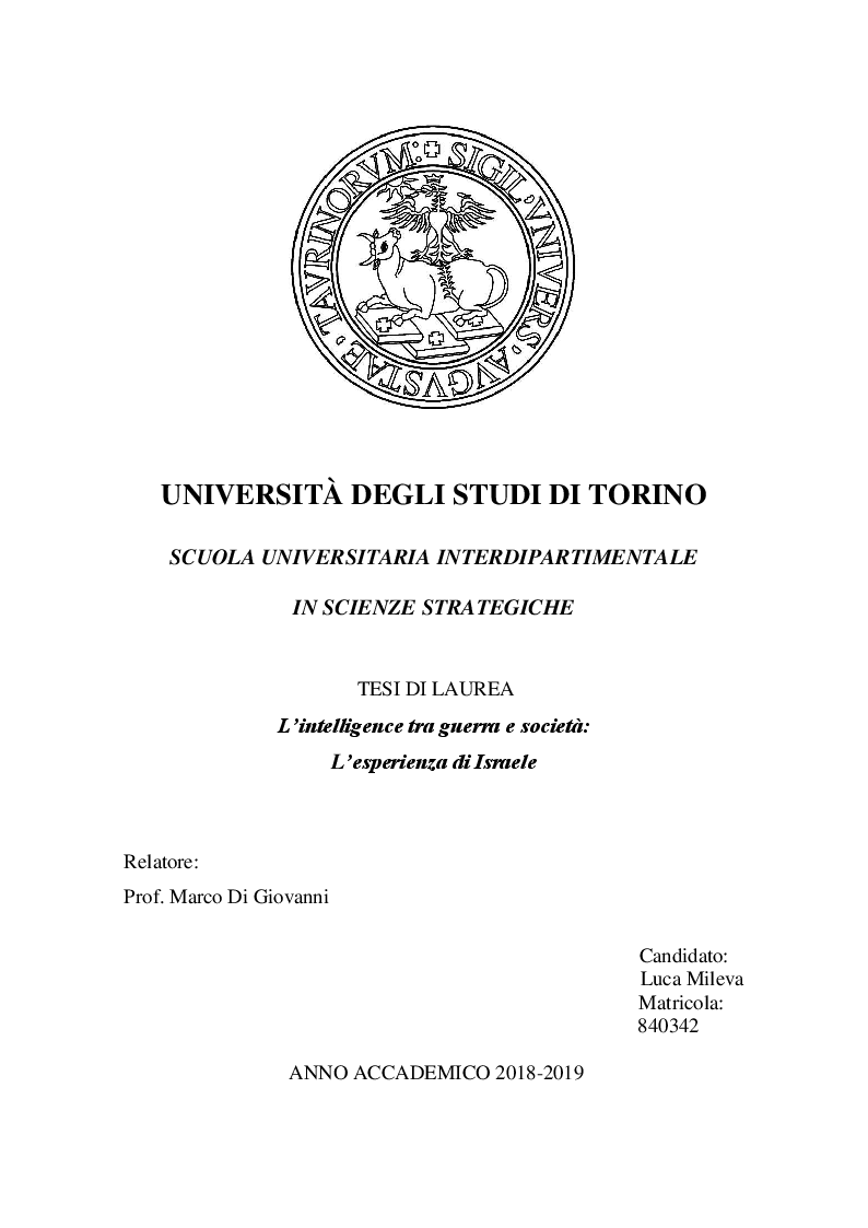 Anteprima della tesi: L’intelligence tra guerra e società. L'esperienza di Israele, Pagina 1
