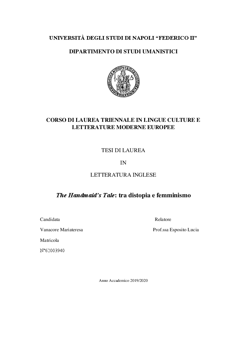 Anteprima della tesi: The Handmaid’s Tale: tra distopia e femminismo, Pagina 1