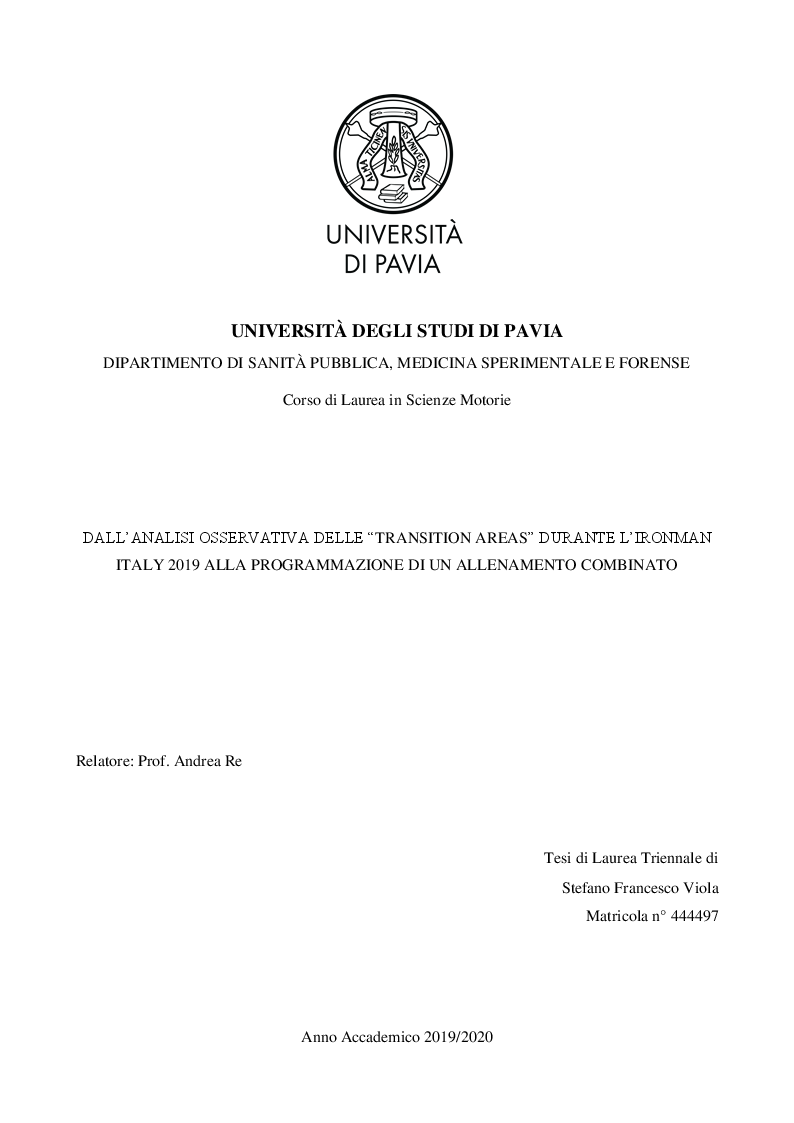 Anteprima della tesi: Dall’analisi osservativa delle "Transition Areas" durante l’Ironman Italy 2019 alla programmazione di un allenamento combinato, Pagina 1